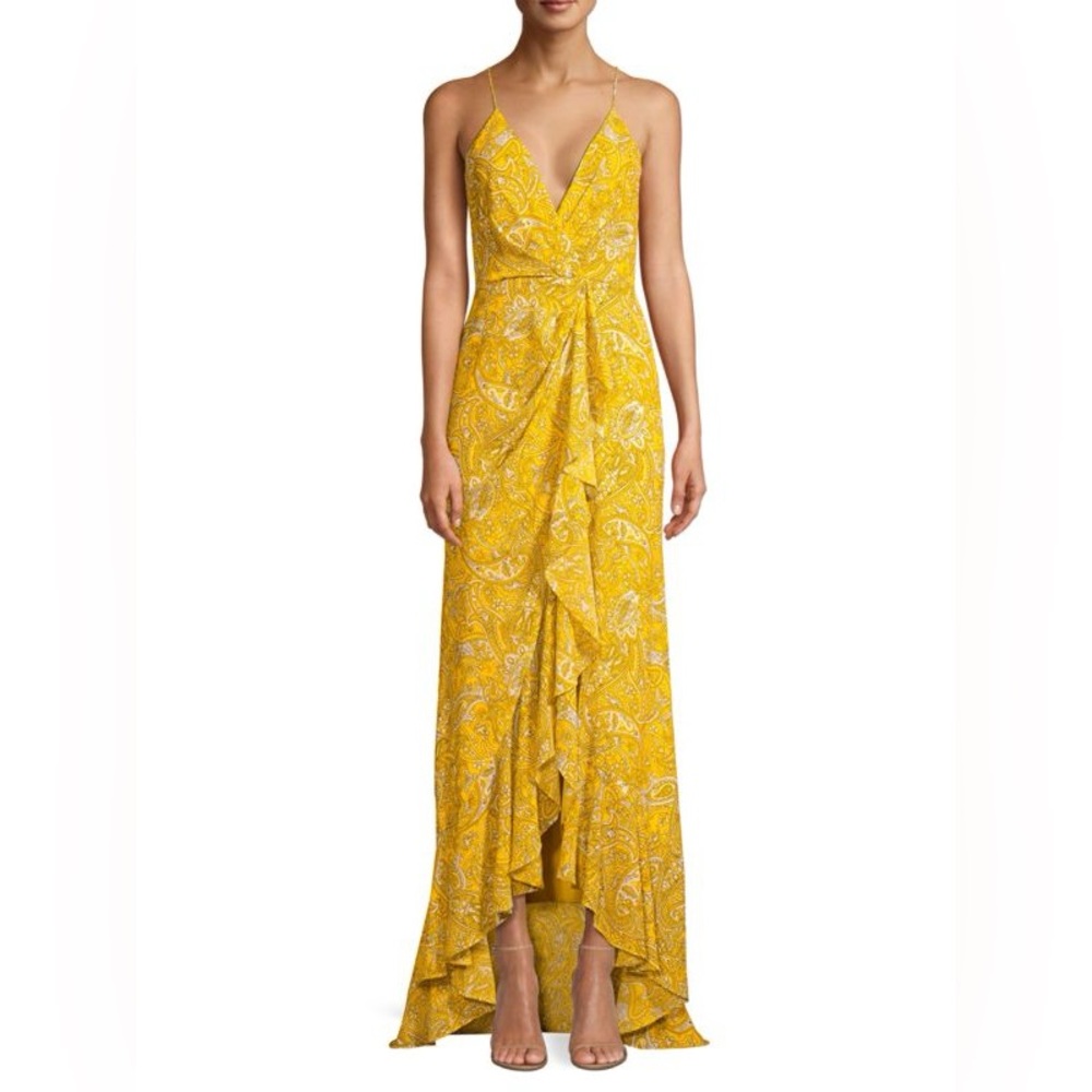 JAYGODFREY Yellow High Low Wrap‎ Dress